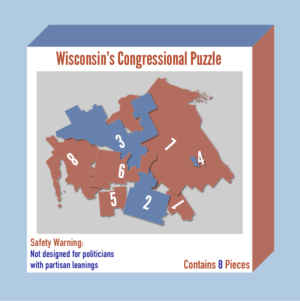 Graphic representing the Wisconsin Congressional districting as a puzzle.