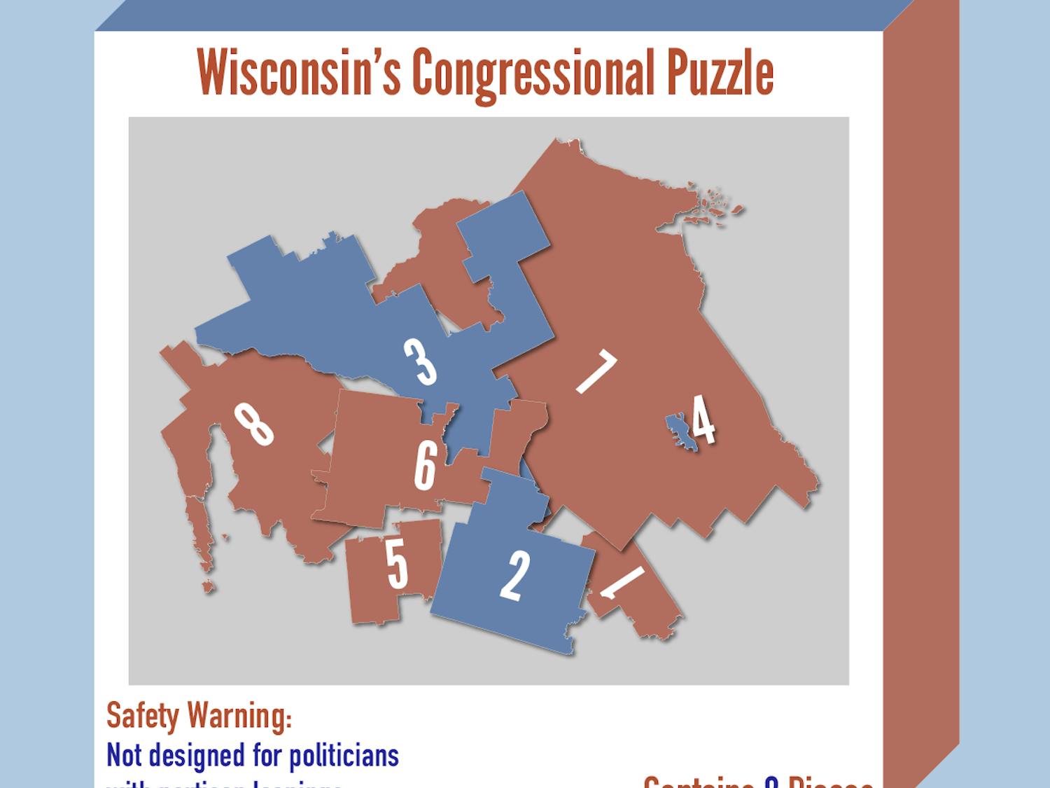 Graphic representing the Wisconsin Congressional districting as a puzzle.