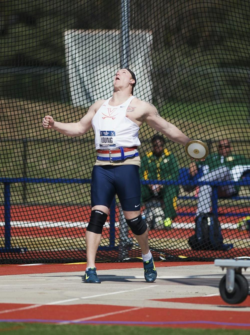 <p>Sophomore Jordan Young, here competing in the discus throw, has high ambitions as a hammer thrower for this year's NCAA meet. </p>