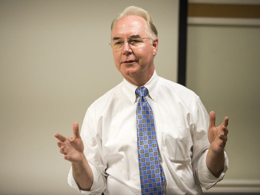 Congressman Tom Price, chairman of the House Budget Committee, speaks at a mass meeting for Young Americans for Freedom at the Michigan Union on Thursday. YAF, now in their second year at the University, offers political speakers, conferences and informational meetings to their members. (Greg Goss / The Michigan Daily)