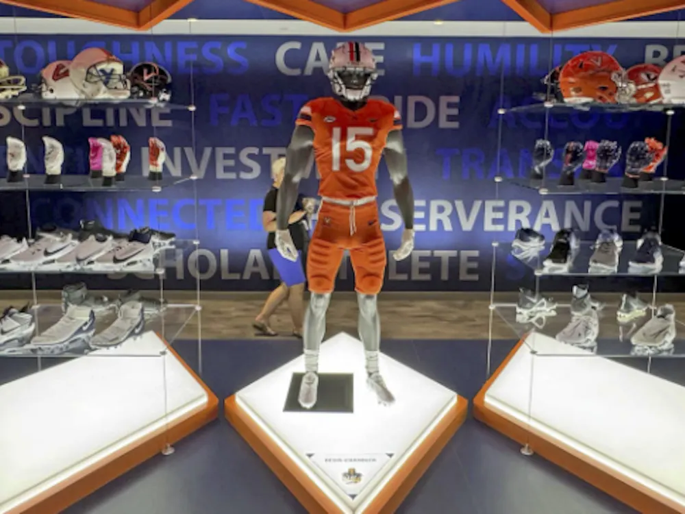 An ultra-modern interior, complete with a tribute honoring Lavel Davis Jr., Devin Chandler and D'Sean Perry.