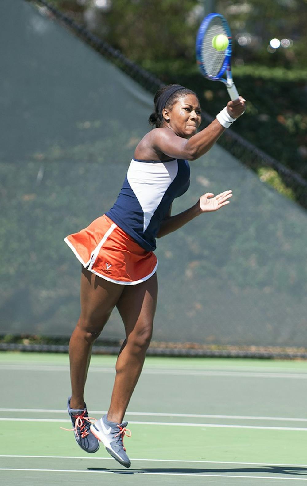 <p>Senior Skylar Morton, a former transfer from UCLA, won her singles match 6-2, 7-5 and, with Virginia senior Julia Elbaba, her doubles match 6-1 Sunday. The deep Cavaliers defeated Louisville, 6-1, and Norfolk State, 7-0.&nbsp;</p>