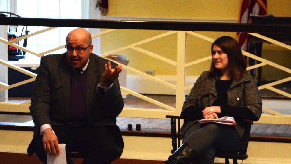 	The International Relations Organization hosted panelists Delphine Halgand (right), U.S. director at Reporters Without Borders, and Siva Vaidhyanathan (left), the University&#8217;s chair of the media studies department.