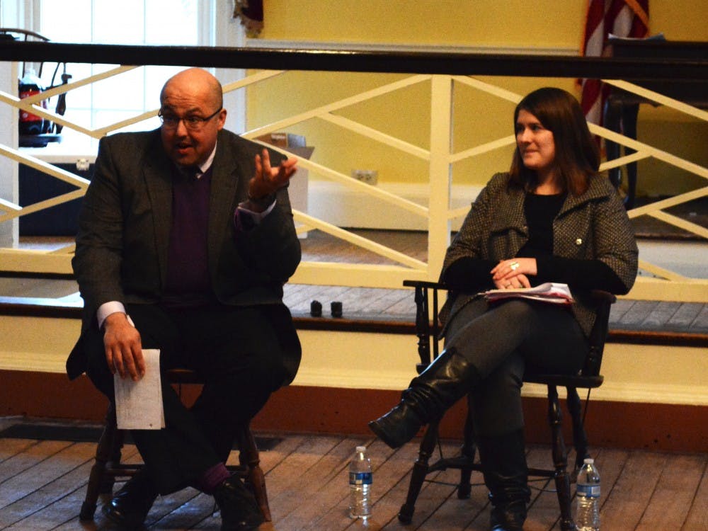 	The International Relations Organization hosted panelists Delphine Halgand (right), U.S. director at Reporters Without Borders, and Siva Vaidhyanathan (left), the University&#8217;s chair of the media studies department.