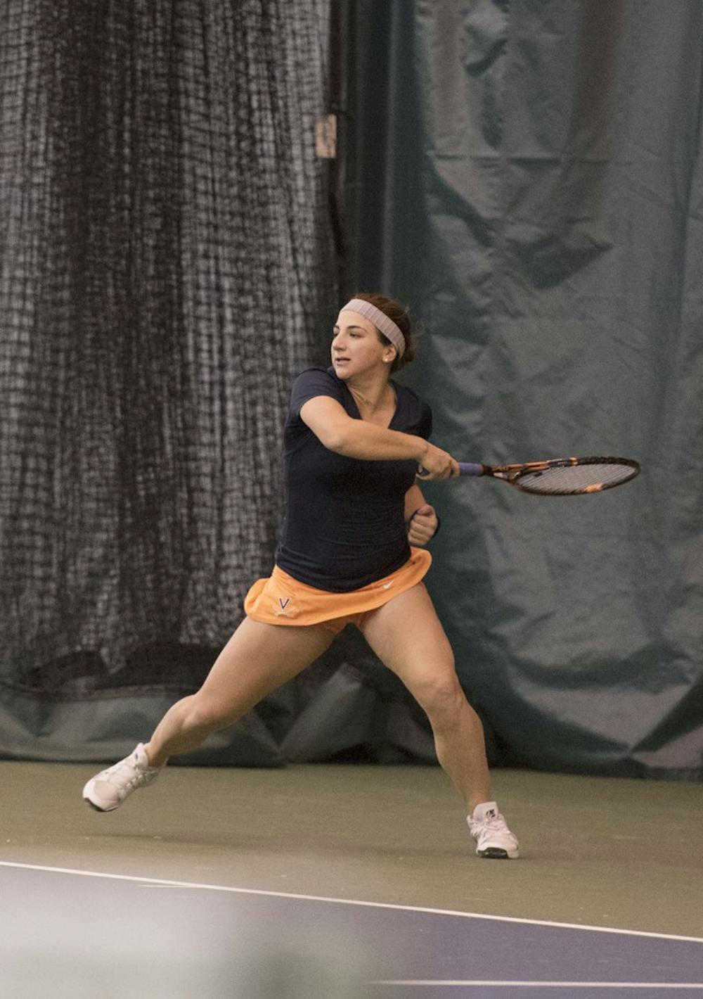 <p>Senior Julia Elbaba set the tone Saturday, as Virginia won 5-2 over No. 42 NC State. The Oyster Bay, NY native collected her 24th victory of the season in straight sets, 6-2, 6-1.&nbsp; </p>