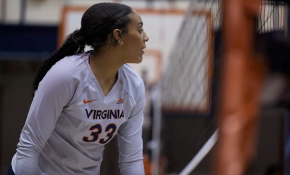 Sophomore outside hitter Lauryn Bowie surveys the court at Virginia Tech Nov. 8.