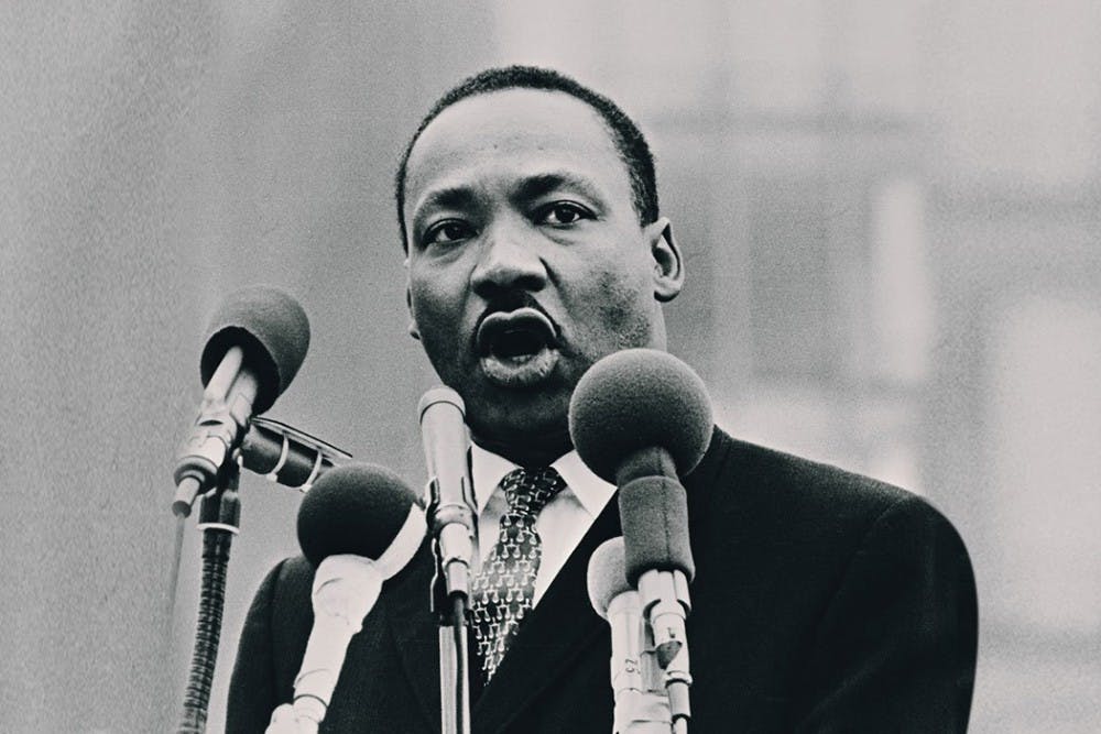 <p>Martin Luther King Jr. speaks at the 1963 March on Washington for Jobs and Freedom.</p>