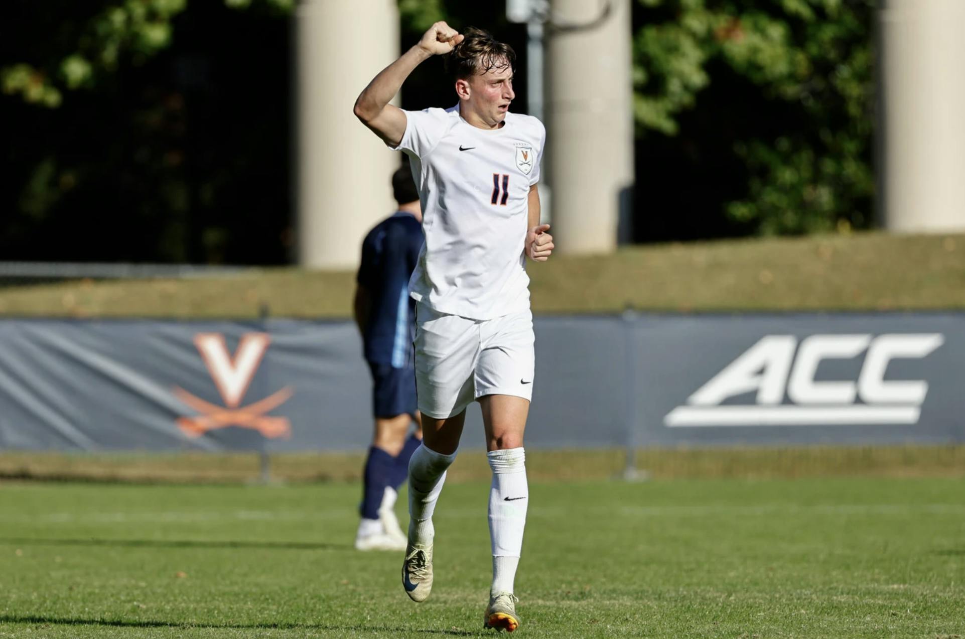 Freshman forward Joaquín Brizuela celebrates one of his two goals Wednesday afternoon.