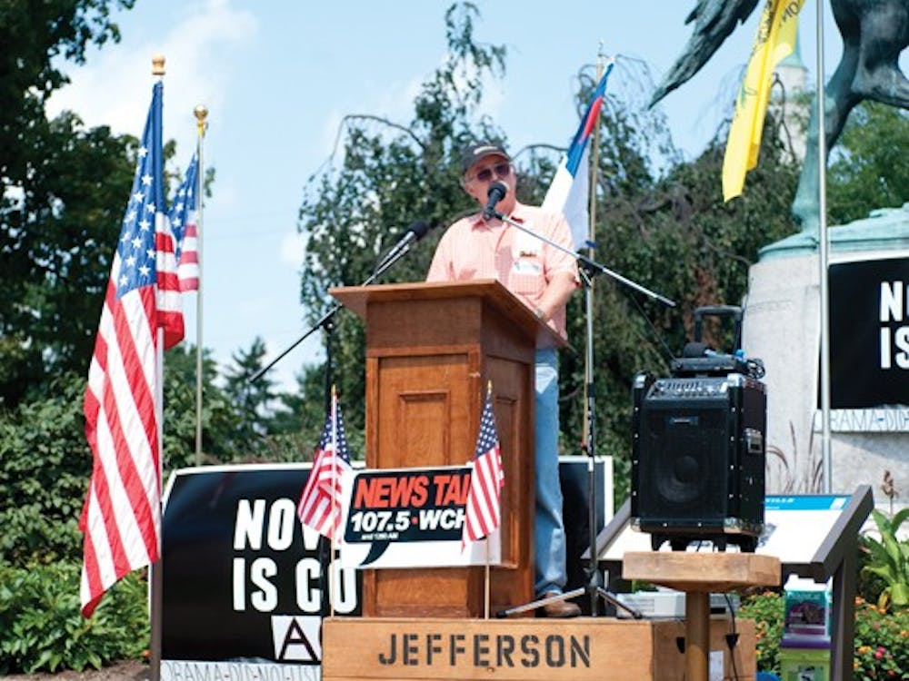 The Jefferson Area Tea Party staged a counter-rally at Lee Park near the site of Obama’s speech Wednesday afternoon to denounce the president’s policies.
