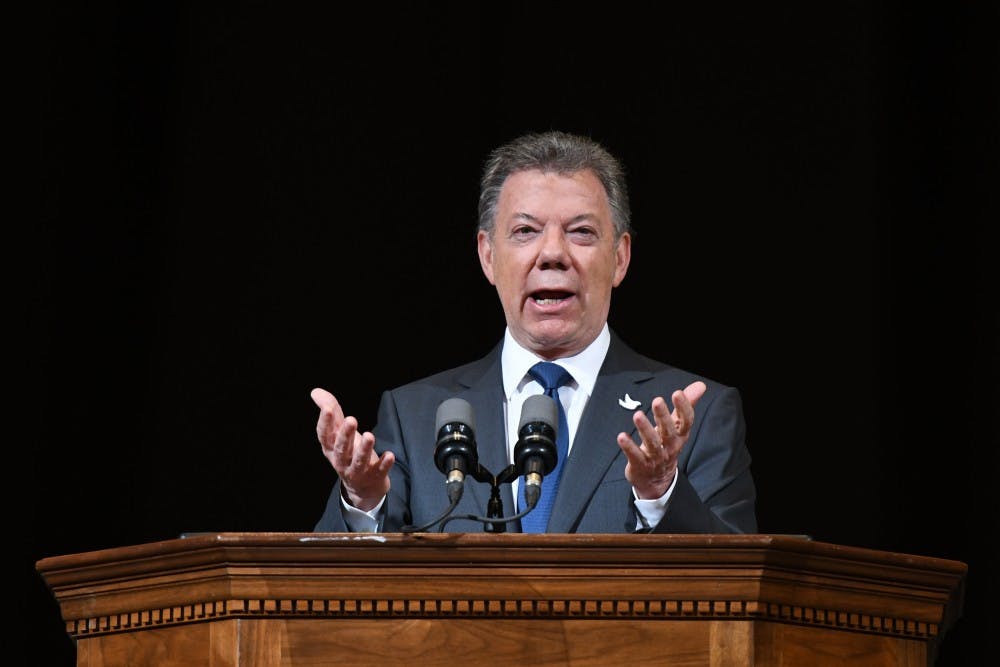 Colombian President Juan Manuel Santos delivered a speech on failure and perseverance.