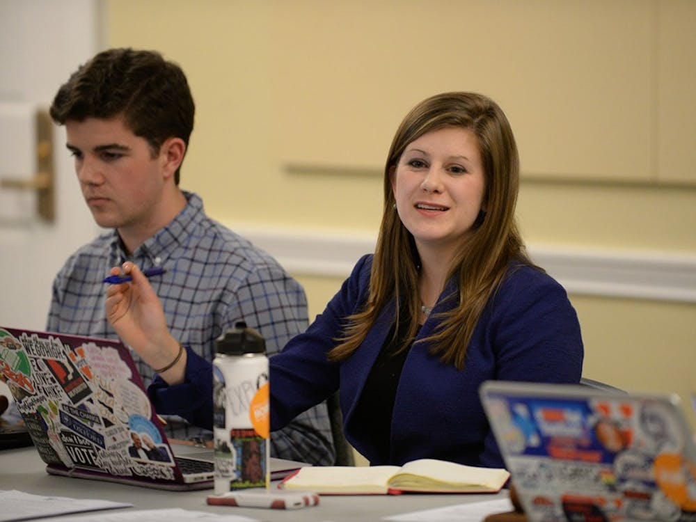 Sarah Kenny, a fourth-year College student and Student Council president, at a Representative Body meeting.&nbsp;