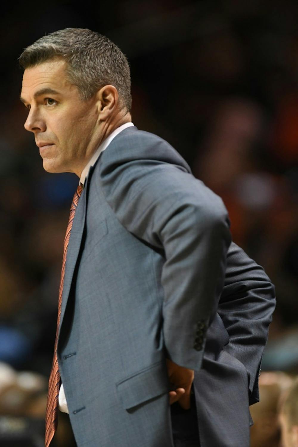<p>Coach Tony Bennett looks on as Virginia falls to Notre Dame in the&nbsp;ACC quarterfinals.&nbsp;</p>