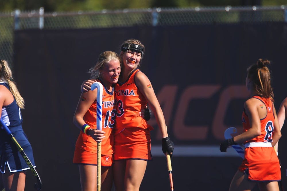 <p>Virginia sophomore midfielder Anneloes Knol celebrates after scoring her first goal of the season against Drexel Sunday</p>
