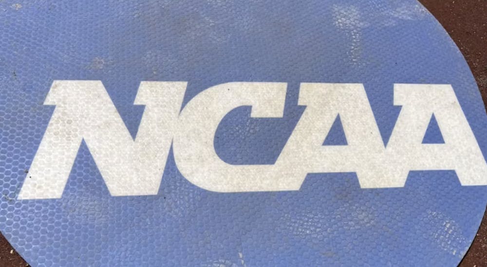 The NCAA logo is adorned at the 2024 College World Series.