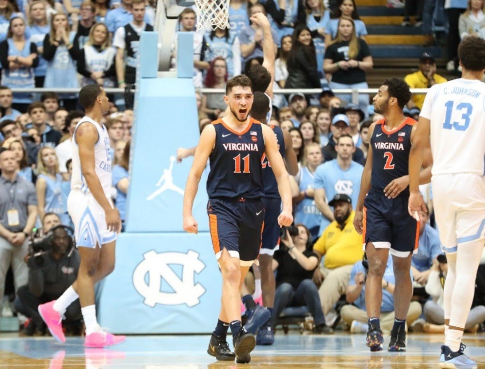 <p>Junior guard Ty Jerome celebrates as the Cavaliers complete an impressive second-half comeback.</p>