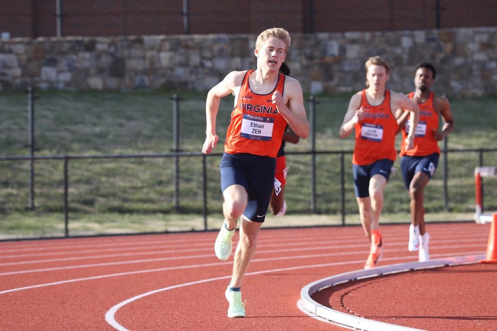 <p>Junior distance runner Ethan Zeh placed first in the men's 800 meter event.</p>