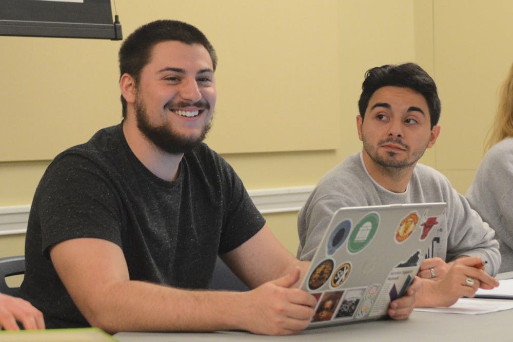 Taylor Overton (left), a second-year College student and former chief of cabinet, was appointed as the vice president for administration by Student Council president Alex Cintron (right) Tuesday night. &nbsp;