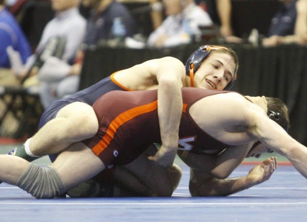 Senior George DiCamillo picked up a huge win by pinning North Carolina senior Joey Ward.