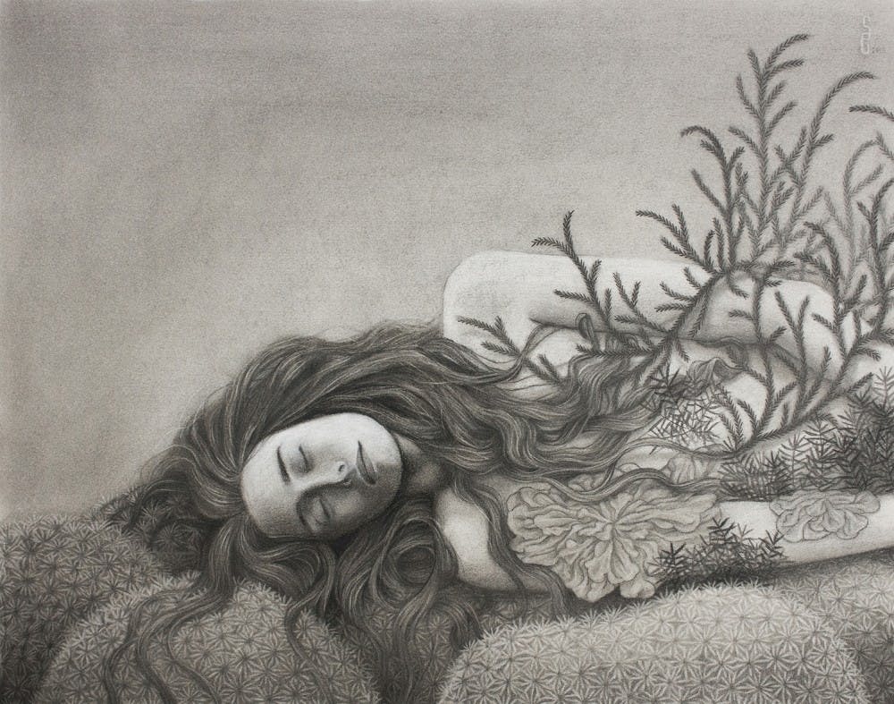 Artist Sam Gray created a charcoal piece titled “Bryophyte,” which she says was largely inspired by her own relationship with the environment and her goals for it in the future.