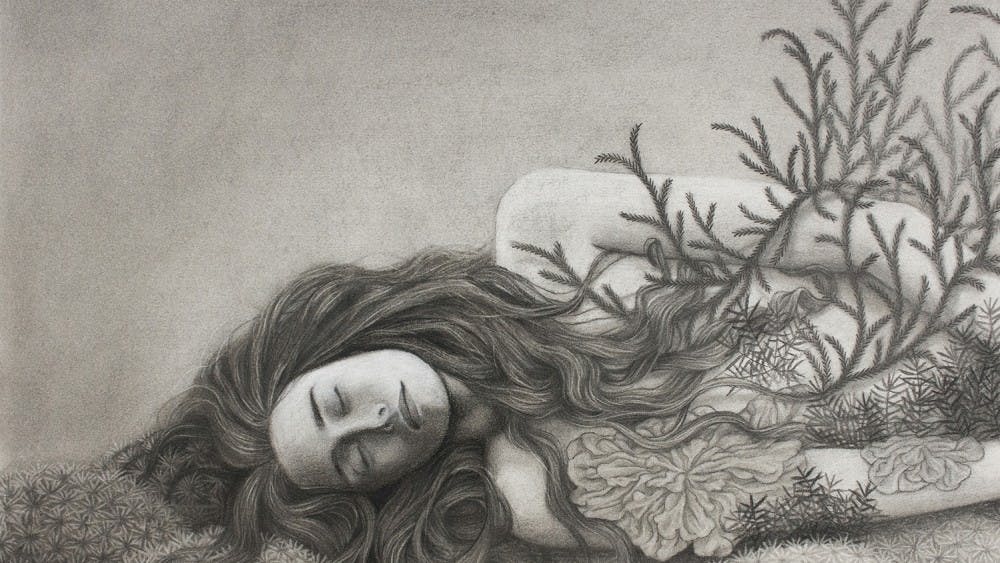 Artist Sam Gray created a charcoal piece titled “Bryophyte,” which she says was largely inspired by her own relationship with the environment and her goals for it in the future.