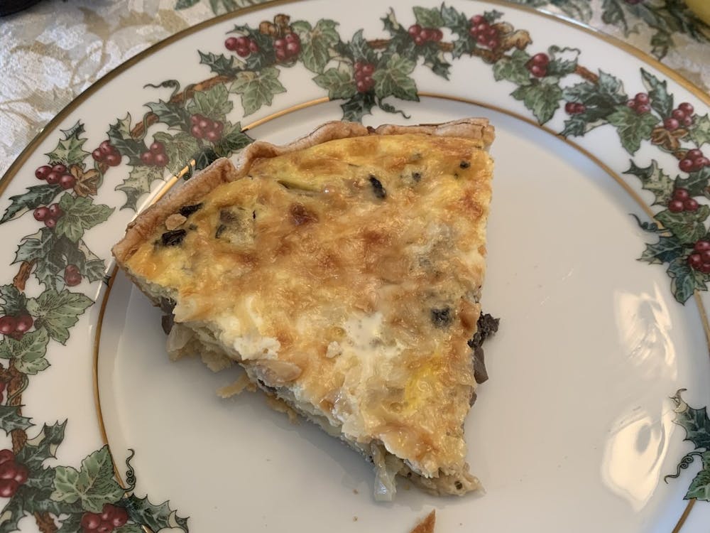 This is a vegetarian-friendly, mushroom quiche variant of the quiche Lorraine recipe featured in the article. 