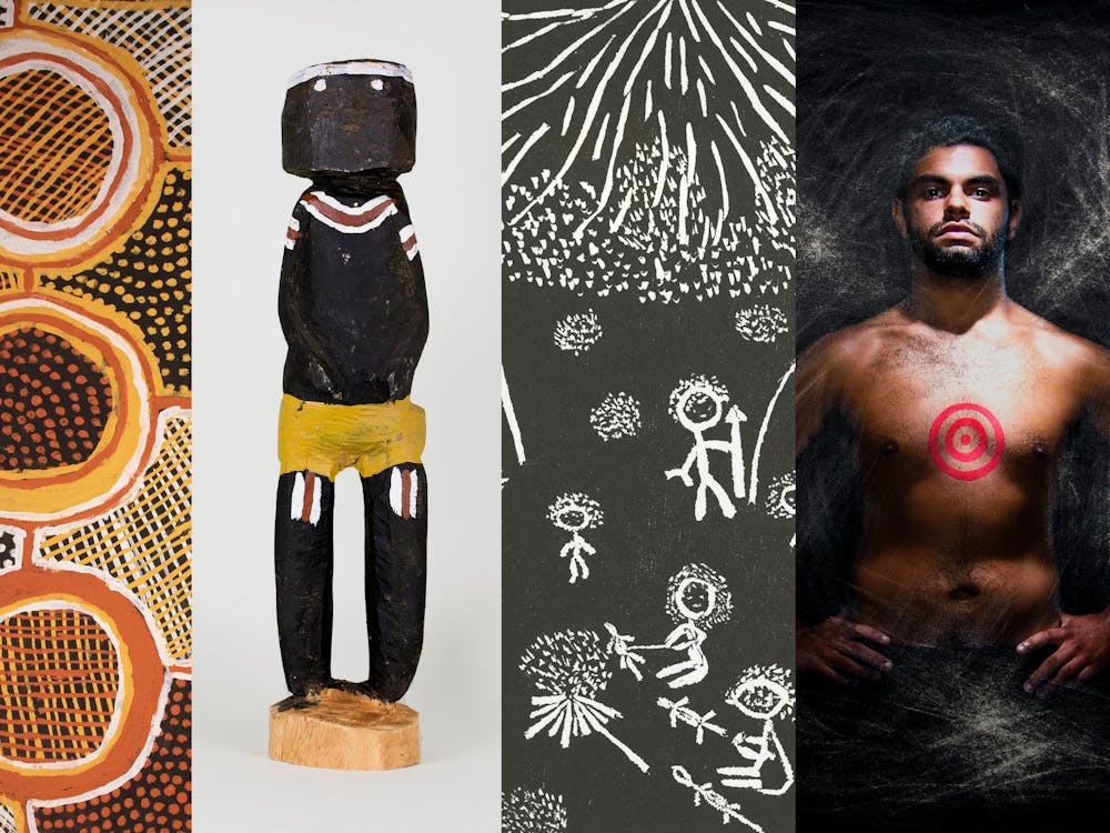 Selection of works currently on display at the Kluge-Ruhu's "Performing Country" exhibit.