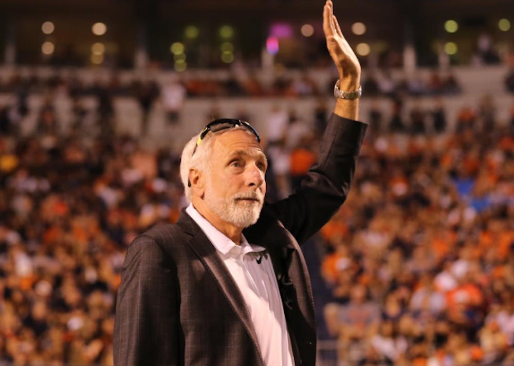 <p>Vin Lananna was introduced at the football game Saturday night to over 57,000 Virginia fans.</p>