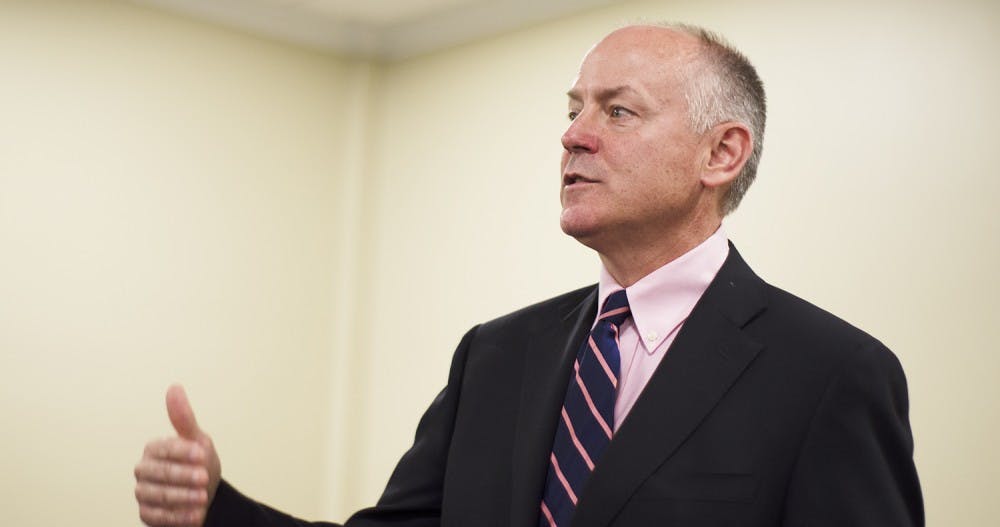 Steve Ricchetti, the chief of staff for former Vice President Joe Biden, speaking at the University.