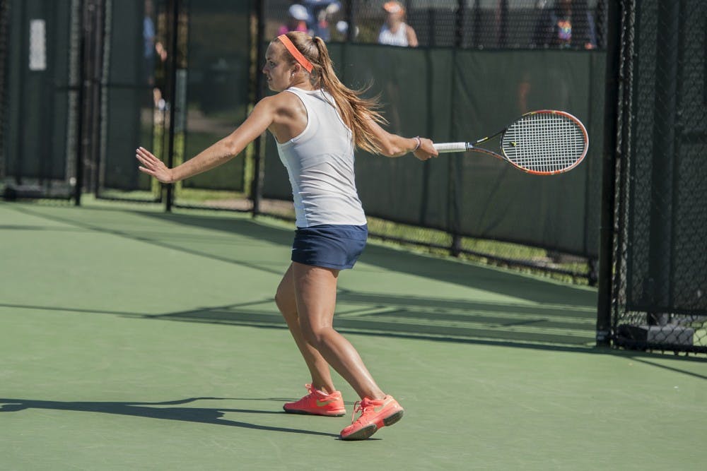 <p>Sophomore Meghan Kelley looks to continue her success against Syracuse and South Carolina this weekend.</p>