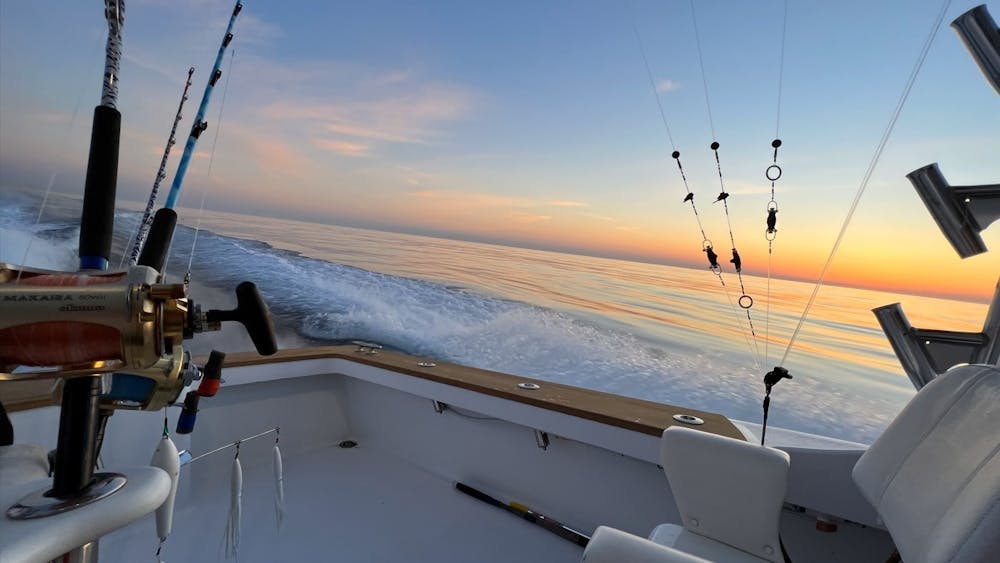Fishing can be extremely chaotic when the fish are biting — multiple lines violently rip out of their holding clips, and their corresponding rods bend over while the line rips off of them.