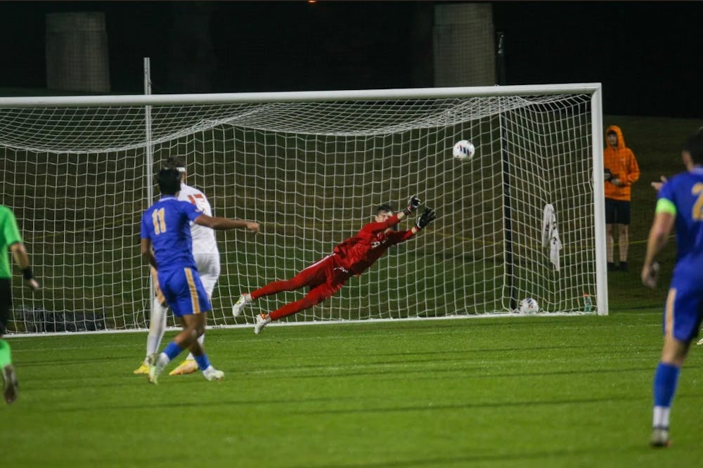 <p>Junior goalkeeper Holden Brown put together a spectacular performance Sunday afternoon with nine saves.</p>