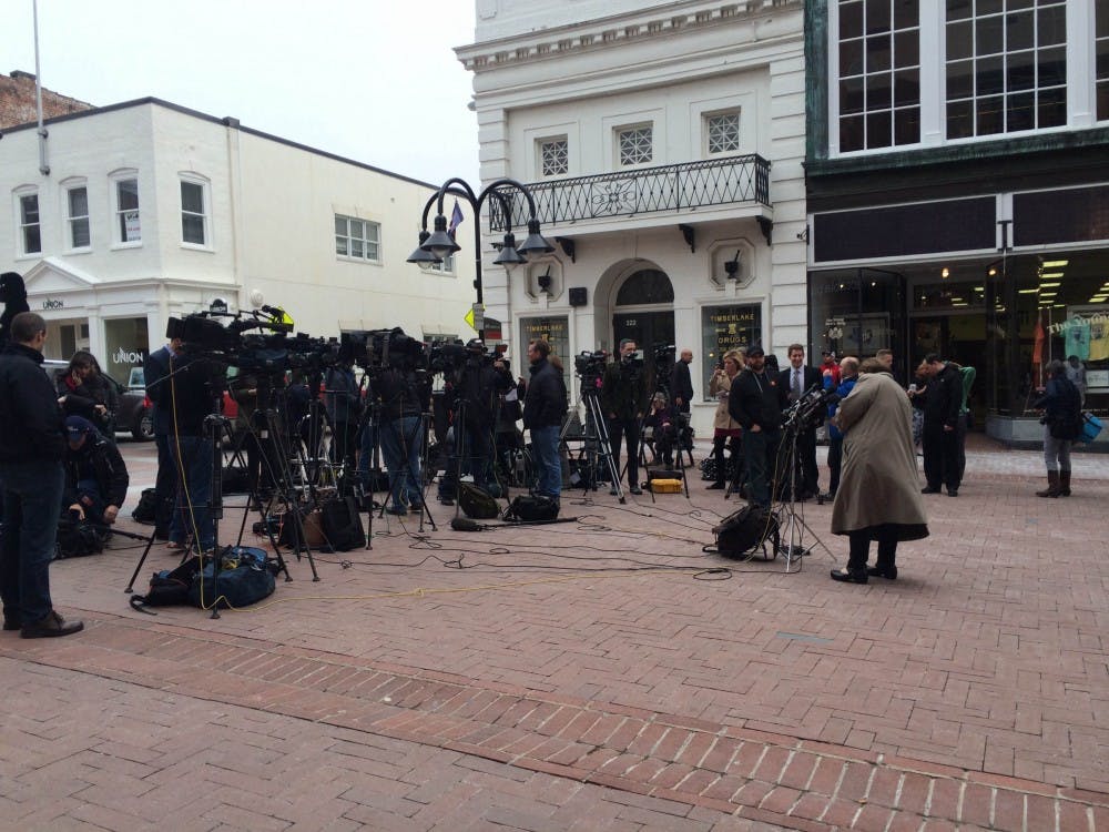 Martese Johnson's lawyer, Daniel Watkins, addressed the press at a media release on Thursday evening on the Downtown Mall.