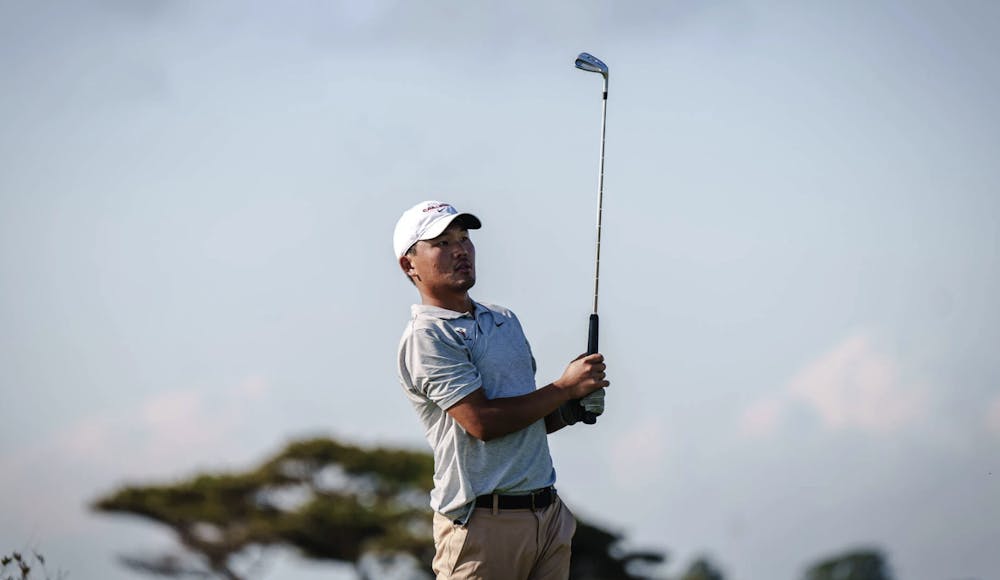 <p>Paul Chang looks on after hitting a shot.</p>