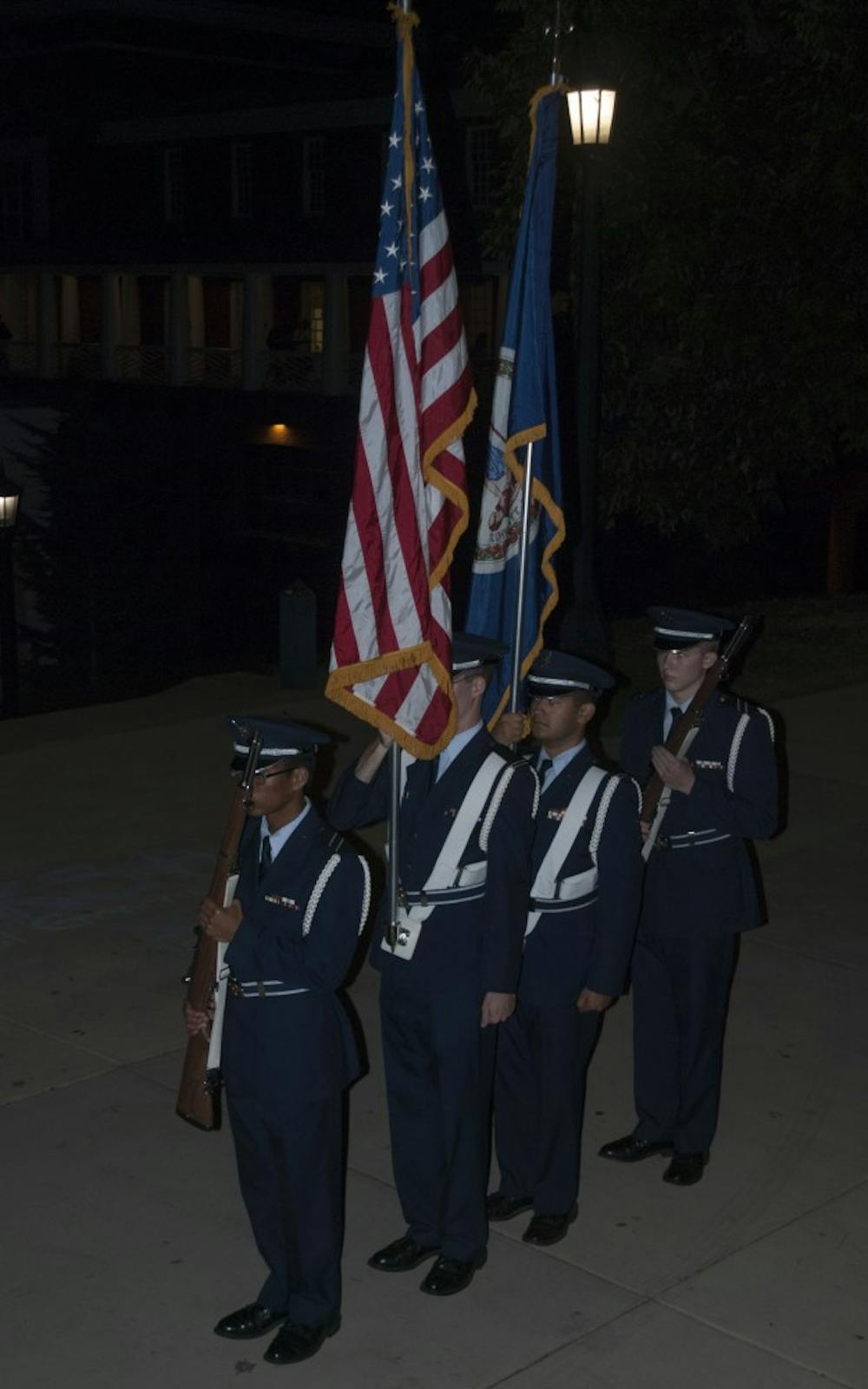 <p>At the second annual Never Forget event, students, led by University Air Force ROTC members, processed from Minor Hall to South Lawn.</p>