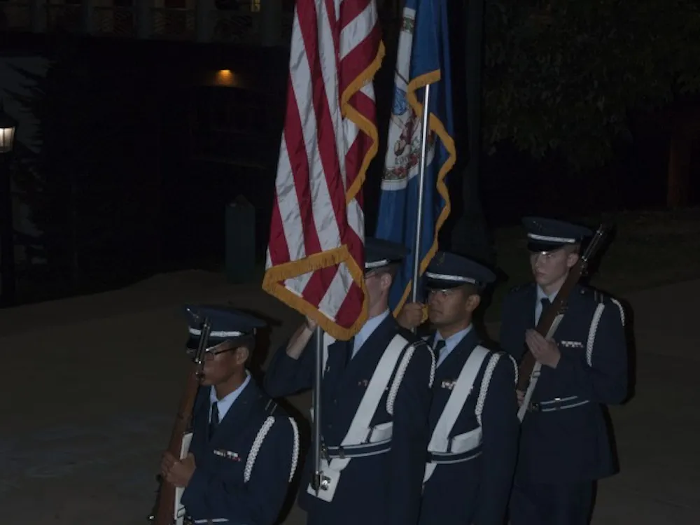 At the second annual Never Forget event, students, led by University Air Force ROTC members, processed from Minor Hall to South Lawn.