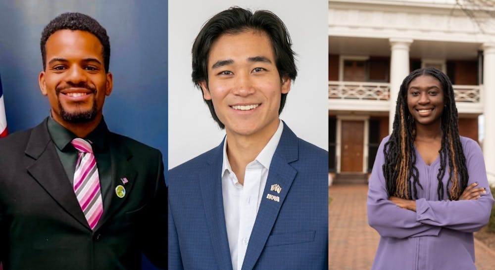 <p>今年有三位候选人竞选学生会主席——大三学生Vidar Hageman、Tenzin Lodoe和Tichara Robertson（图片顺序从右到左）。</p>