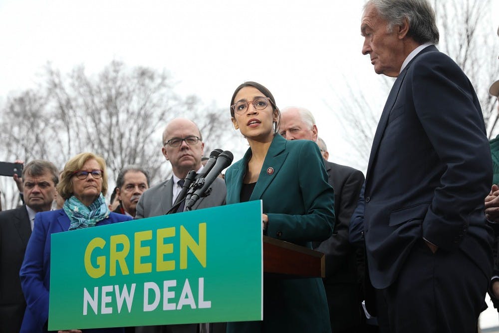 <p>The Green New Deal was drafted by Rep. Alexandria Ocasio-Cortez (D-N.Y.) and Sen. Ed Markey (D-Mass.).</p>