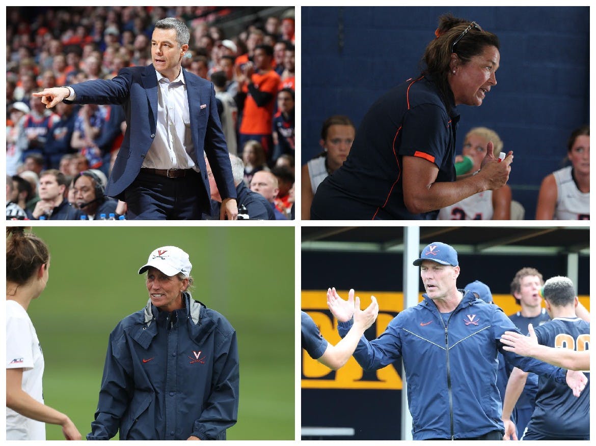 Tony Bennett (top left), Michele Madison (top right), Julie Myers (bottom left) and George Gelnovatch (bottom right) are just a few of the many coaches who have achieved historic results at Virginia.