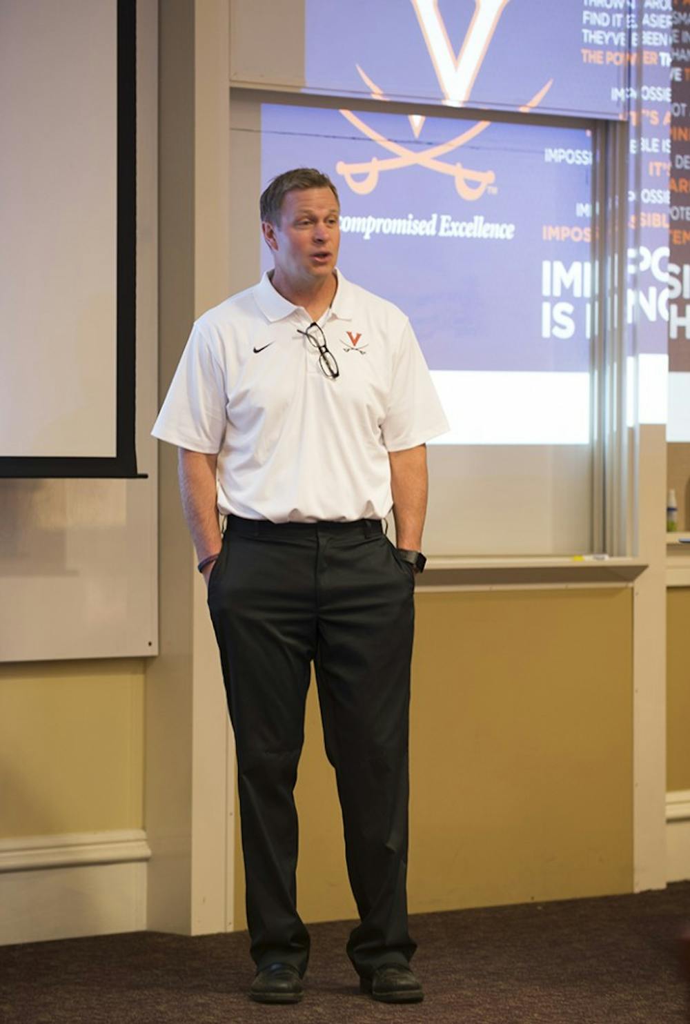 <p>Mendenhall spoke at the event about how strategic thinking has influenced his coaching.</p>