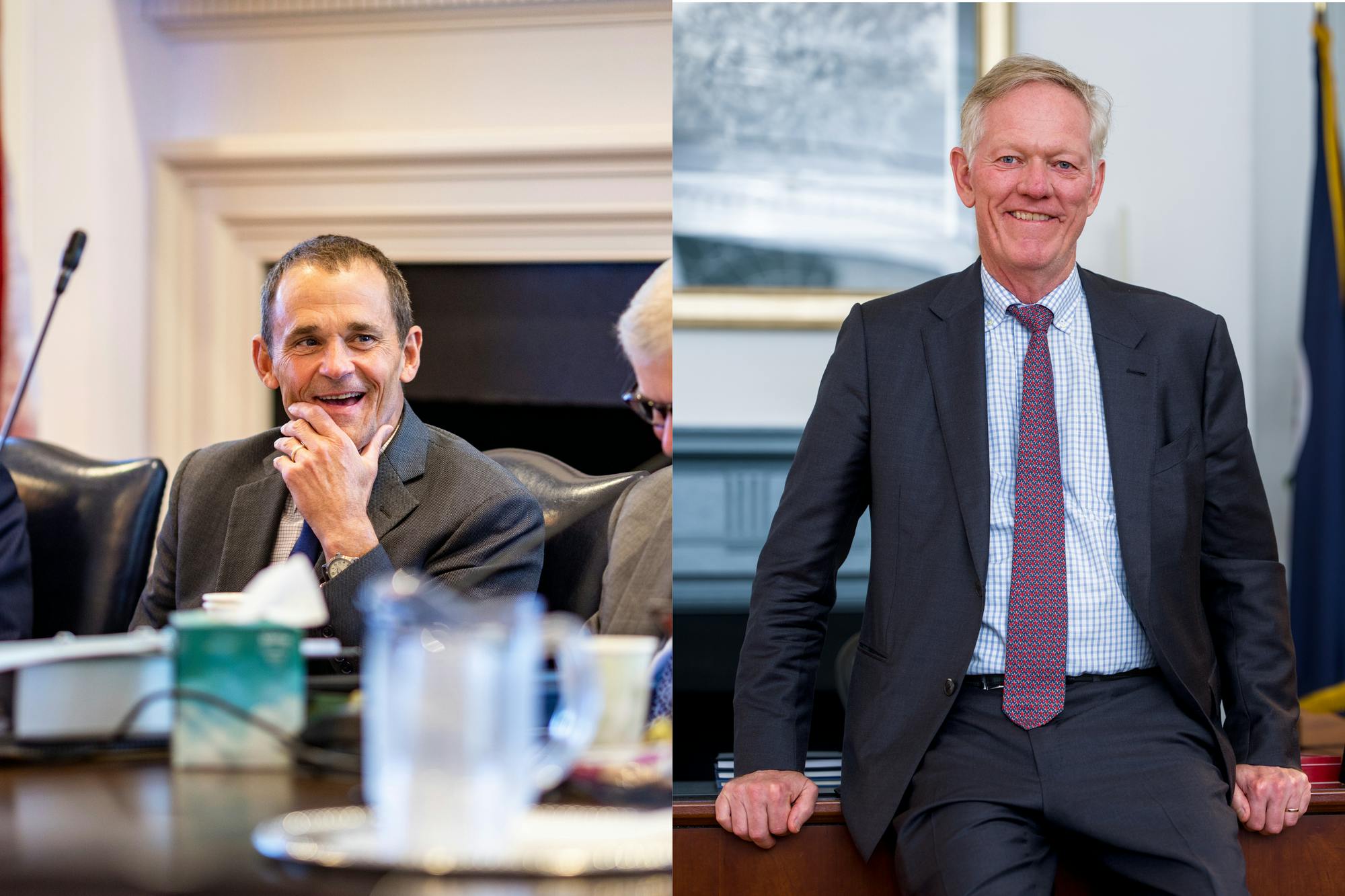 Former University President Jim Ryan, left, and University President Scott Beardsley, right.