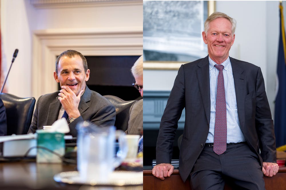 Former University President Jim Ryan, left, and University President Scott Beardsley, right.