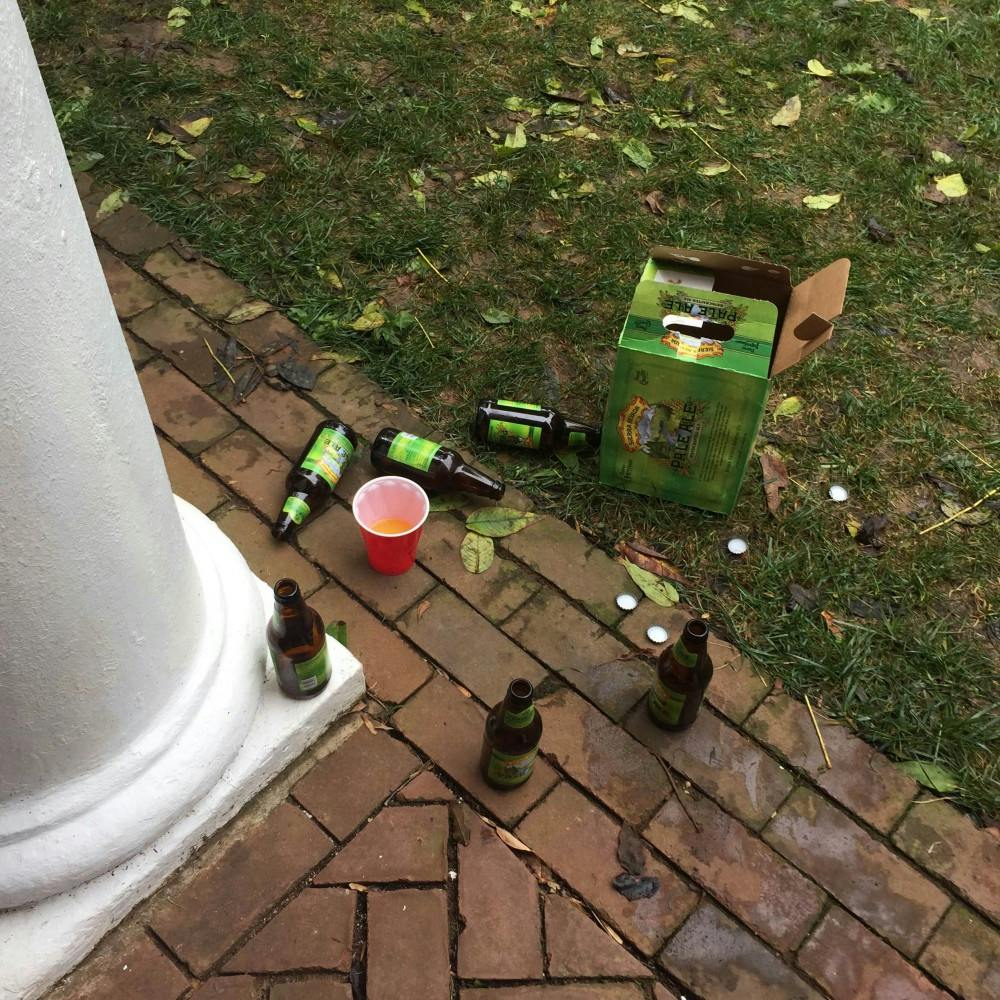 Leftover alcohol from other tailgates on the Lawn on the same day.
