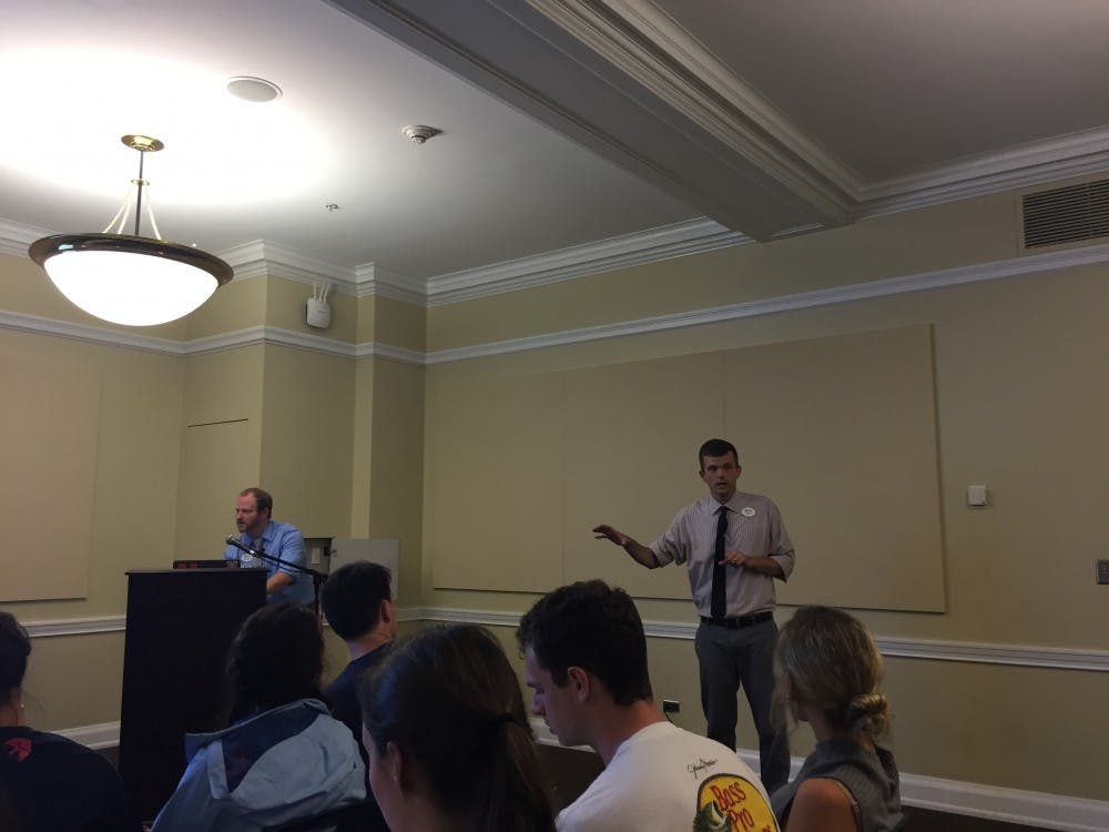 Matthew Smythe and Scott Aebersold, the University Dining director and marketing director, respectively, announced the partnership and discussed their goals for innovating the dining program, partnering with the local community and soliciting student feedback.&nbsp;