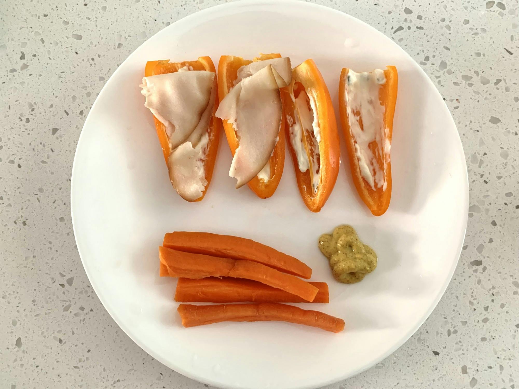 This sweet, crunchy bell pepper snack with some rich cream cheese will have you begging for another bite.