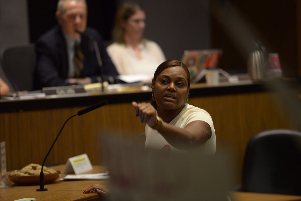 <p>Tanesha Hudson speaking at the City Council meeting.<br>
</p>