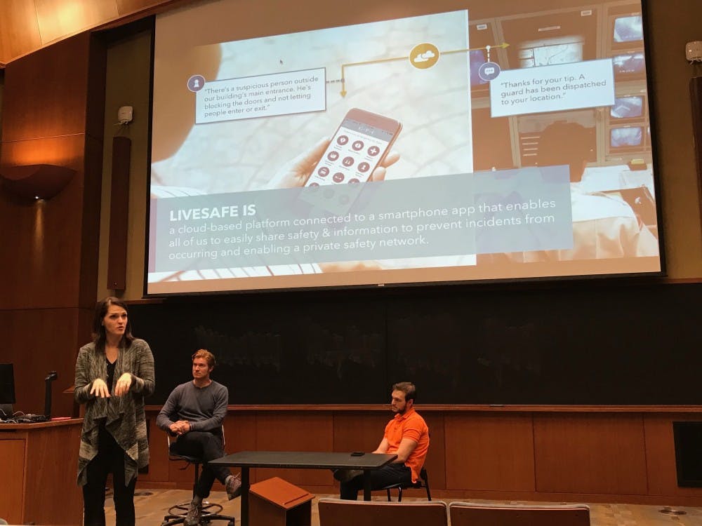 Anna Cynamon, LiveSafe's national director for higher education solutions, presenting the LiveSafe mobile safety communications platform.