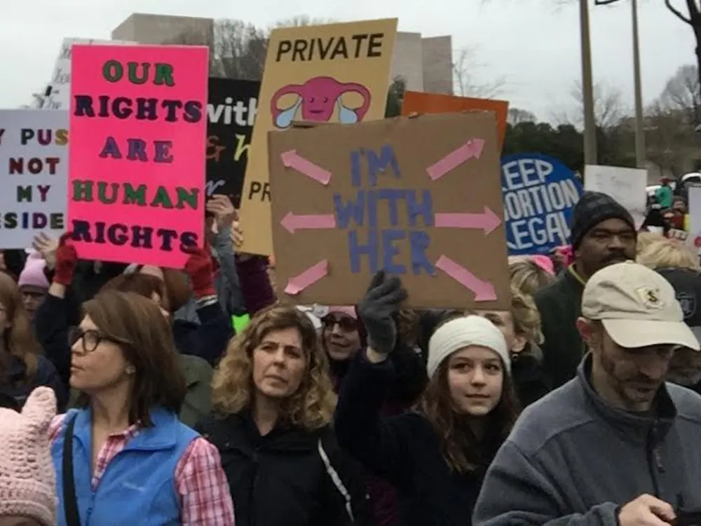 Protesters at the Women's March in DC last week display signs.