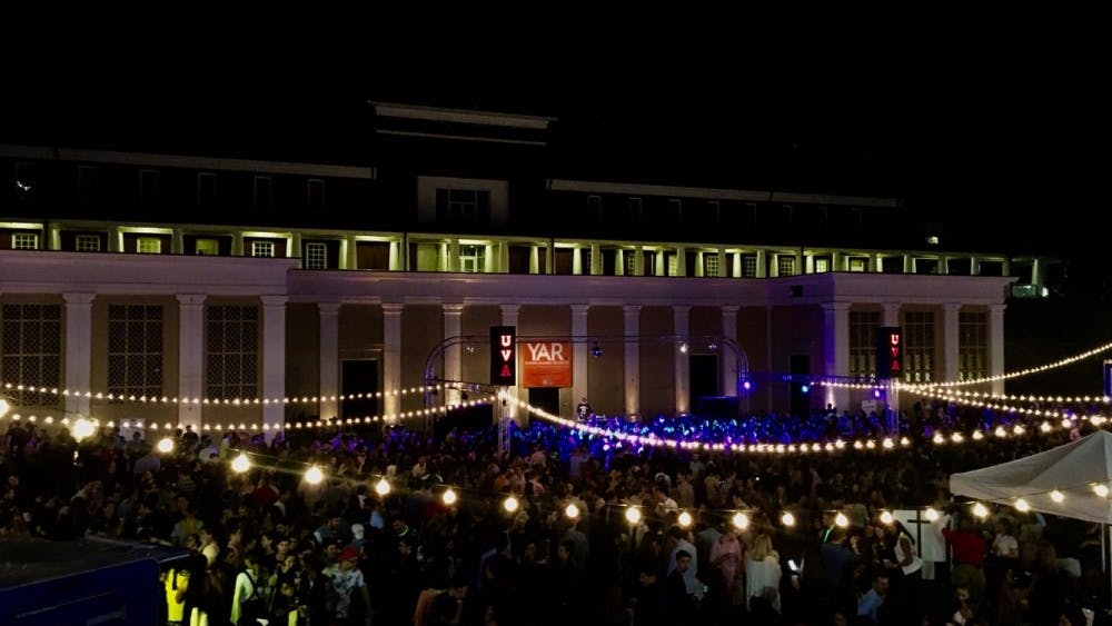 The amphitheater was decked out with string lights for the Young Alumni Reunion gathering.&nbsp;