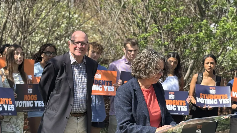 University Democrats press conference held to support redistricting, April 3, 2026.