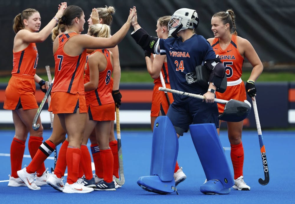 Senior goalkeeper Tyler Kennedy celebrates with her Cavaliers after a comfortable victory over William & Mary.